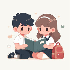 cute chibi characters school children