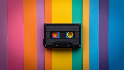 Retro Cassette Tape - Colorful Stripes Background