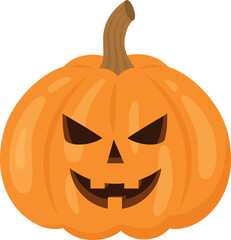 Halloween pumpkin with scary face. Symbol of the Halloween holiday. Vector illustration isolated on white background.