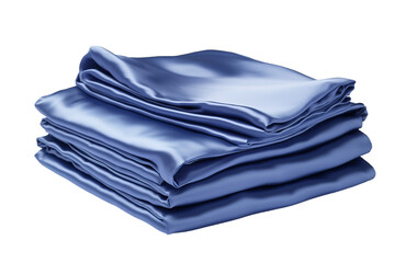 Soft, Stacked Blue Satin Sheets Ready For Sleep on a White or Clear Surface PNG Transparent Background