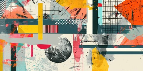 Fototapeta premium Abstract art with geometric shapes and splashes.