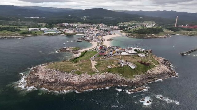 Faro Punta Atalaya en San Cibrao Lugo a vista de drone