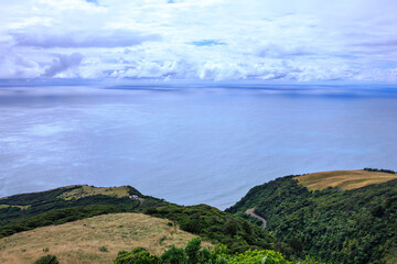 Breathtaking view over Te Toto Gorge from Mt Kariori on an overcast summer day. High vantage point. Raglan Waikato
