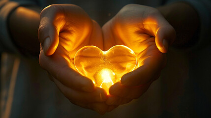 Abstract image of a heart shape formed by two hands holding light, showing the care and value of life