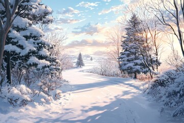 Winter Enchantment: A High-Definition Hand-Drawn Image of a Snowy Wonderland Embracing the Tranquility and Charm of the Season