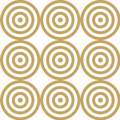 Abstract geometric pattern with circles, stripes, lines. Seamless vector background. White and gold ornament. Modern reticulated graphic design.
