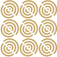 Abstract geometric pattern with circles, stripes, lines. Seamless vector background. White and gold ornament. Modern reticulated graphic design.