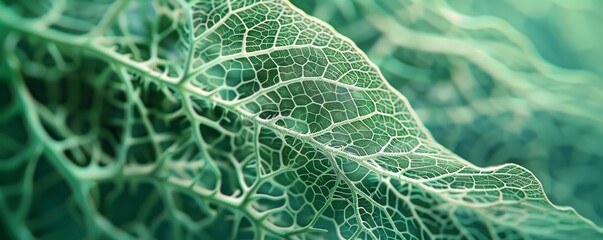 Cellular structure of a plant leaf revealed in intricate detail, 4K hyperrealistic photo