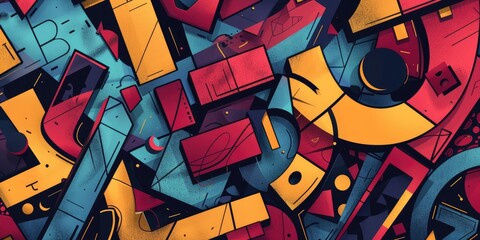 Obraz premium Abstract geometric shapes in red, yellow, blue.