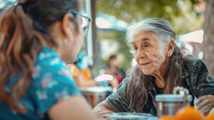 A volunteer checking in on an elderly person, providing both food and much-needed companionship