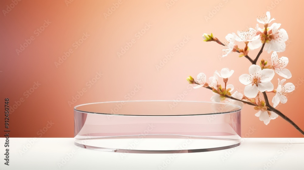 Wall mural glass platform with blossoming branch