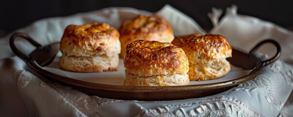 Freshly baked scones on a tray, 4K hyperrealistic photo