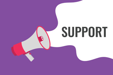 support button, banner, label, template for website. support text with colorful megaphone icon

