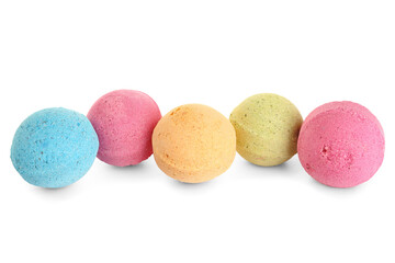 Colorful bath bombs on white background