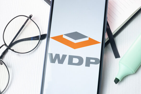 New York, USA - 1 August 2024: Warehouses De Pauw WDP Logo on Phone Screen, Company Icon on Display