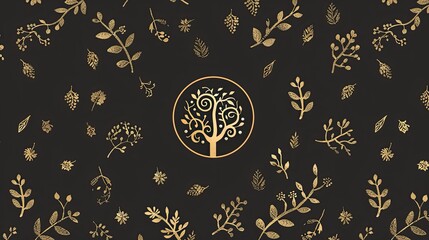 logo with the letters '' and ''. Surrounded by a pattern with a tree theme