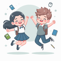 Children jumping, happy cute little cartoon kids. Excited children having fun together vector illustration