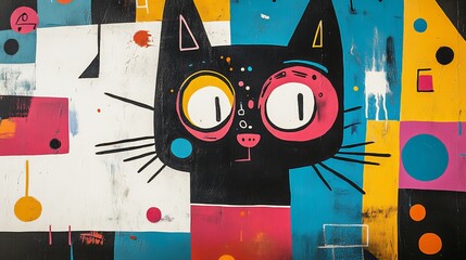 Colorful Cat Mural Displayed in Urban Art Installation