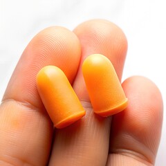 noise canceling earbuds held by fingers showing the size