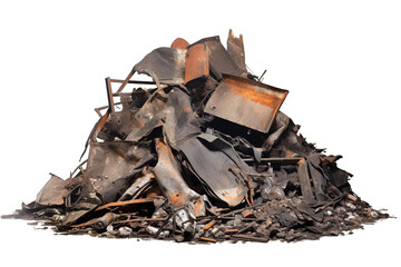 A Pile of Scorched Metal and Ash: Remnants of a Fire on a White or Clear Surface PNG Transparent Background