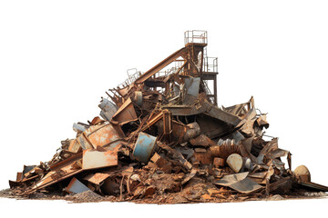 A Mountain of Rusty Relics: A Crumbling Industrial Landscape on a White or Clear Surface PNG Transparent Background