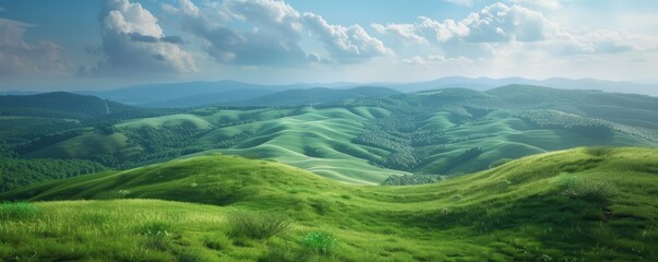 Scenic countryside with rolling hills, 4K hyperrealistic photo