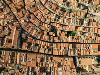 Aerial view of Bosa, a small colourful town near Oristano, Sardinia island, Italy