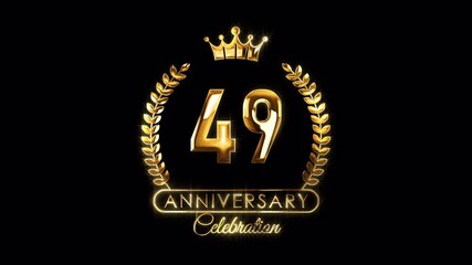 49th Anniversary Celebration. Happy 49 Years Anniversary Animation in Gold Color on the Transparent Background, Alpha Channel. Great for greetings, celebrations, events, and gifts.