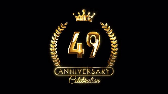 49th Anniversary Celebration. Happy 49 Years Anniversary Animation in Gold Color on the Transparent Background, Alpha Channel. Great for greetings, celebrations, events, and gifts.