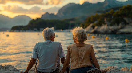 Fototapeta premium Loving senior couple relaxing by the sea
