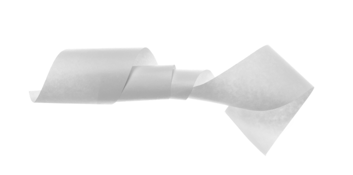 Blank white paper ribbon flying, isolated on backgroun