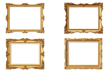 Four Golden Frames Ready for Your Memories on a White or Clear Surface PNG Transparent Background