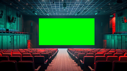 Empty Cinema With Green Chromakey Screen