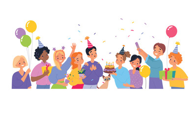 Fototapeta premium Celebrating People Character Rejoice and Cheering Vector Illustration