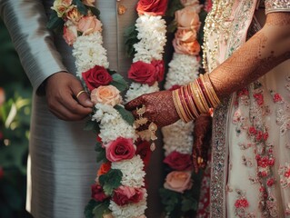 Close-up of a person holding a beautiful flower garland, great for portraits or celebrations