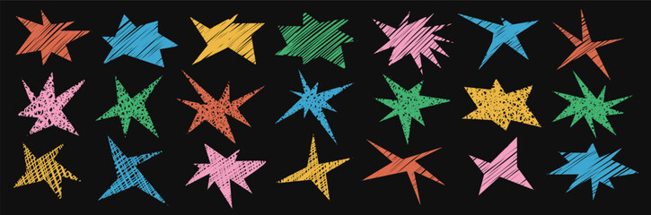 Obraz premium Set of abstract drawing textured shape. Retro spiked circle stickers. Bursting explosion star. Vector for sale labels