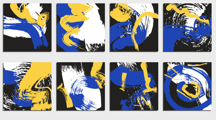 Set of creative artistic card templates. Grunge brush strokes, texture, creative design