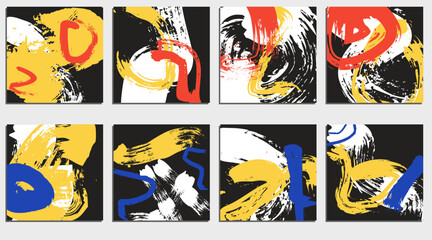 Set of creative artistic card templates. Grunge brush strokes, texture, creative design