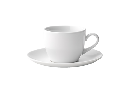A Simple White Teacup and Saucer on a White Background on a White or Clear Surface PNG Transparent Background - Powered by Adobe