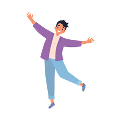 Celebrating Man Character Jump and Cheering Vector Illustration