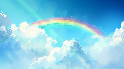 Bright blue sky with a rainbow