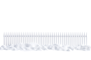 A Snowy White Picket Fence Under a Winter Sky on a White or Clear Surface PNG Transparent Background