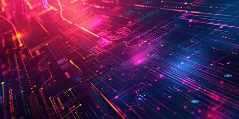 Fototapeta premium Abstract neon digital circuit board.