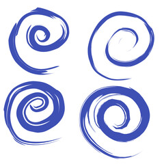 Abstract blue vector spiral elements, radial geometric dry brush strokes patterns