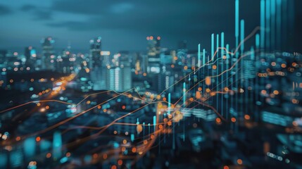 Fototapeta premium Cityscape with Graph and Lights