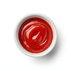 White bowl with red ketchup dip isolated on a white background