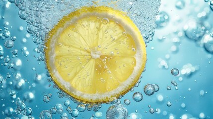 Lemon Slice Submerged in Bubbly Water