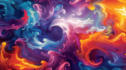 A vibrant abstract design of swirling, kaleidoscopic patterns in bright, saturated colors, creating a sense of endless repetition and movement.