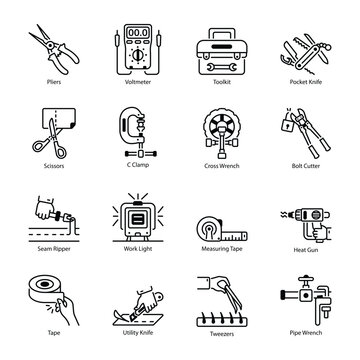 Set of Linear Style Repairing Tools Icons

