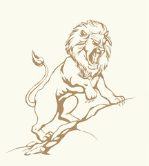 Vector drawing. An angry lion
